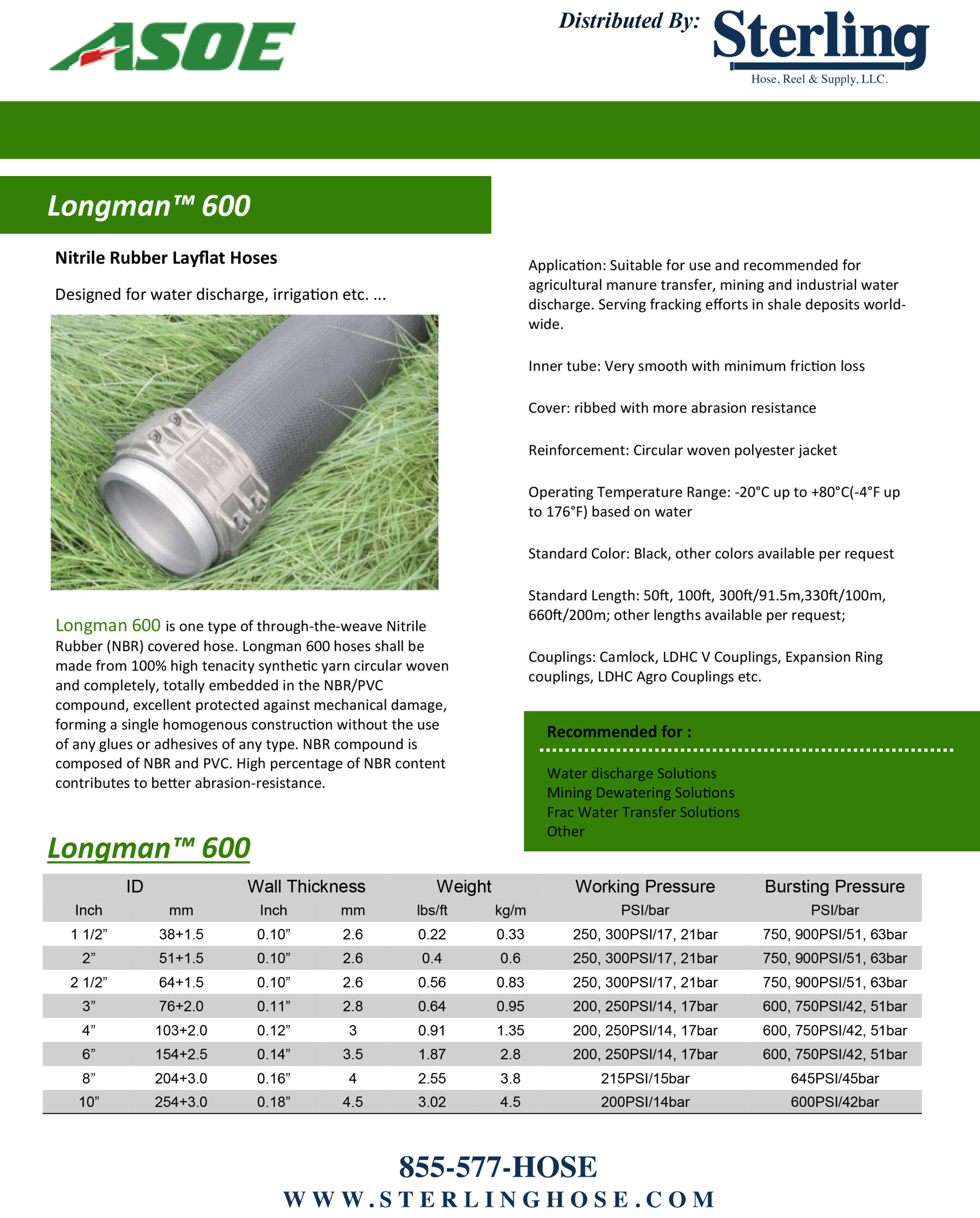 Sterling ASOE Longman 600 Lay Flat Hose