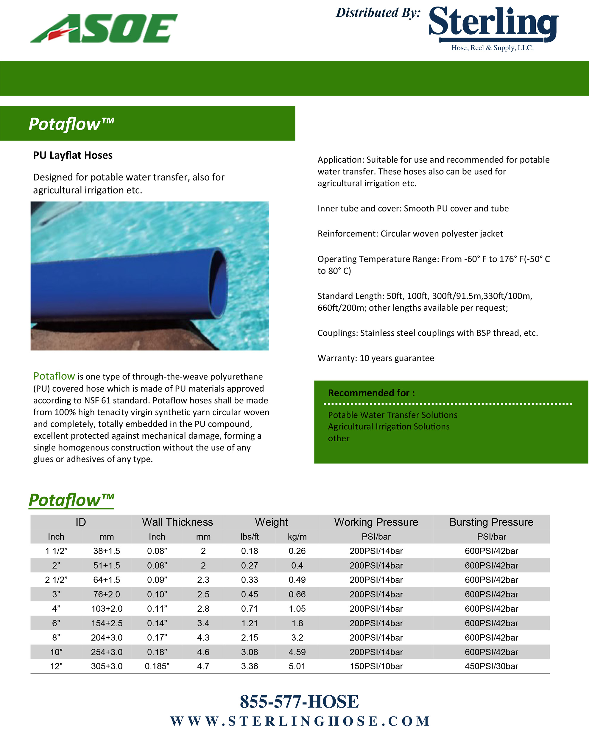 Sterling Potaflow Flyer - Potable Water Layflat Hose